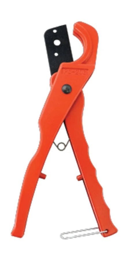 Auzpro professional red plastic pipe cutter with a sharp blade and ergonomic handle for precise PVC and PEX cutting.