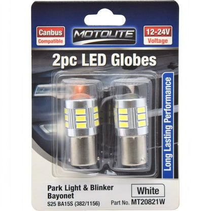 2pc LED Globes S25 BA15S (382/1156) White