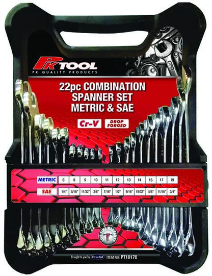 PK Tools PT10170  22pc METRIC & SAE Combination Spanner Set