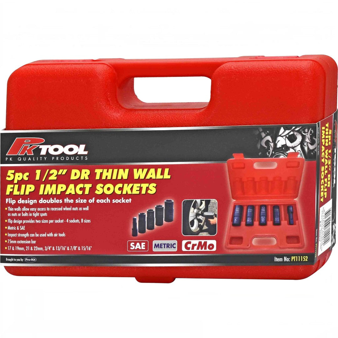 PK Tool Pt11152 6PT Cr-V THIN WALLED FLIP IMPACT SOCKET SET