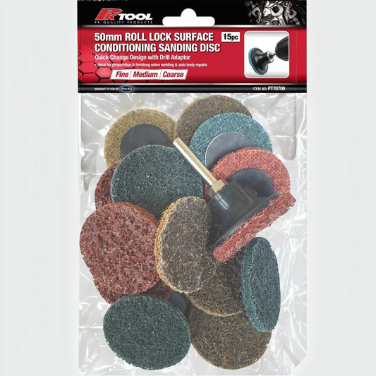 PK Tool PT70700 15pc 50mm ROLL LOCK COMPATIBLE SURFACE CONDITIONING SANDING DISC