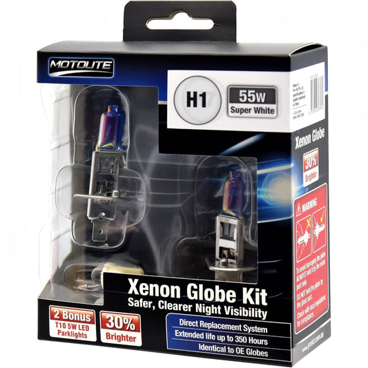 2pc H7 55W Super White XENON Gas Filled Halogen Globe with BONUS 2pc T10 LEDs